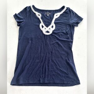 Lilly Pulitzer Brewster Navy Blue Embellished V-Neck Women Top XXS